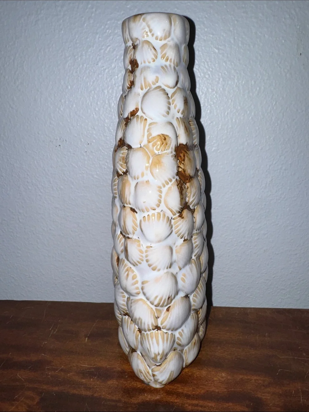 Coastal Seashell-Encrusted Textured Artisenal Decorative Vase Beach Coastal